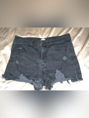 Sneak Peek Black Distressed High-Rise Jean Shorts